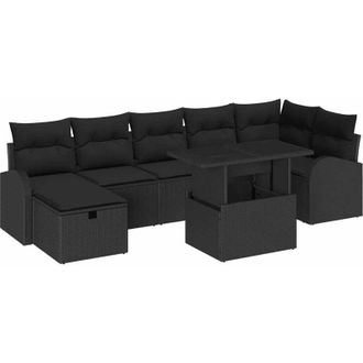 vidaXL Conjunto De Sof&aacute; De Jard&iacute;n Con Coj&iacute;n 8 Pcs Negro Polirat&aacute;n