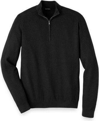 Paul Fredrick Silk Cotton Cashmere Quarter Zip Mock Neck Sweater in Black at Nordstrom, Size Xx-Large