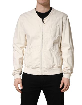 Dolce & Gabbana Off White Cotton FullZip Denim Blouson Mens Jacket (Pre-Owned)