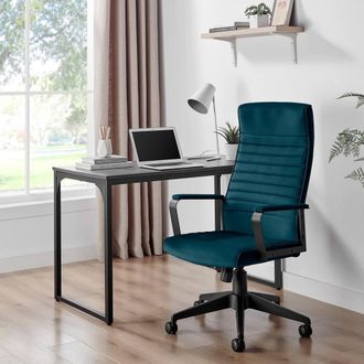 Furniturebox Centro Velvet Reclining Office Chair in Blue