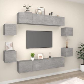 vidaXL 8 Piece TV Cabinet Set Concrete Grey Engineered Wood vidaXL