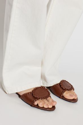Burberry Crest Slides, Womens, Brown