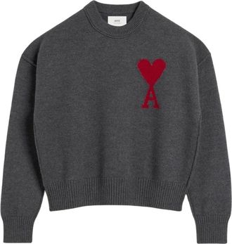 Ami Round-neck Knitwear, male, Gray, Size: 2XL Red Heart Unisex Wool Sweater
