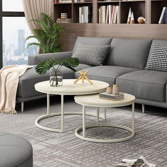 Vicco Conjunto De Mesas De Centro Montreal, Travertino/cachemira, 77 X 77 Cm, Vicco