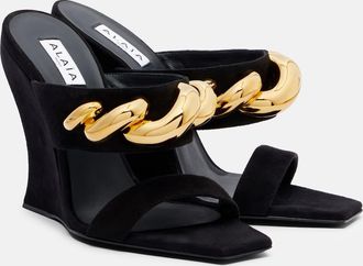 Alaia Wave Jewel 100 suede wedge mules