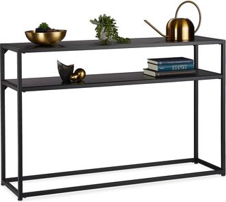Relaxdays Relaxdays - Consola Recibidor Con Dos Baldas, Mesa Auxiliar Alta, Mueble Tv, Metal-dm, 70 X 110 X 30 Cm, Negro