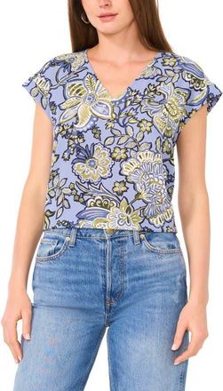 Vince Camuto Print V-Neck Top in Vintage Blue at Nordstrom, Size X-Small