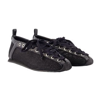 Ganni Mesh and Leather Slip-On Ballet Flat - Black