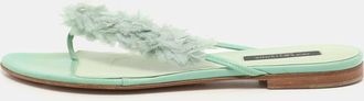 Sergio Rossi Green Leather And Polyester Thong Flats
