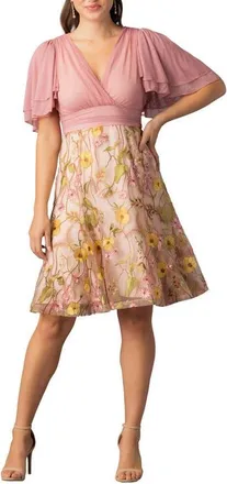 Kiyonna Lillian Embroidered Mesh Midi Cocktail Dress in Dawn Garden at Nordstrom, Size X-Large