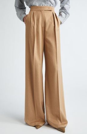Max Mara Fagus Wool Blend Wide Leg Pants in Camel at Nordstrom, Size 16