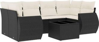 vidaXL Vidaxl - Set De Comedor De Jard&iacute;n 7 Pzas Y Cojines Rat&aacute;n Sint&eacute;tico Negro