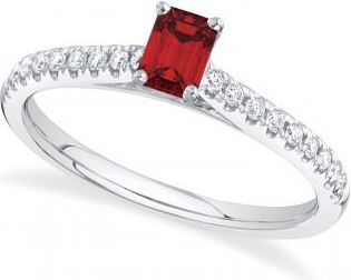 Allurez Emerald Cut Ruby & Diamond Engagement Ring 14K White Gold (0.89ct)