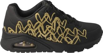 Skechers Black-Gold Heart Sneakers - Dames - Sneakers - Zwart - 36 EU - Leer - Schoenen
