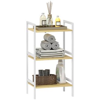 HOMCOM 3-Tier Bamboo Bathroom Storage Shelf with Adjustable Rack - Natural - Natural and White | TJ Hughes