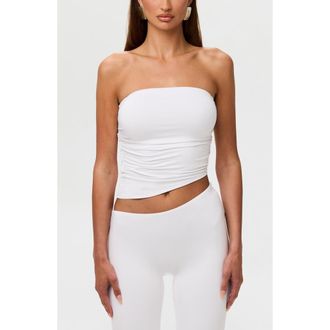 Naked Wardrobe Strapless Asymmetric Hem Tube Top in White at Nordstrom, Size X-Large