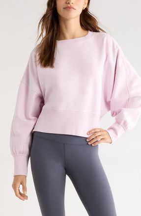 Zella Cloud Fleece Relaxed Sweatshirt in Pink Snow at Nordstrom, Size Xx-Large