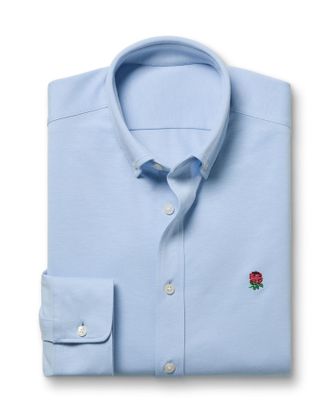 CHARLES TYRWHITT England Rugby Performance Stretch Cotton Shirt - Sky Blue Size Large by Charles Tyrwhitt