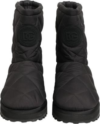 Dolce & Gabbana Mens Black Quilted Effect Mid Calf Boots Shoes Polyester Viscose