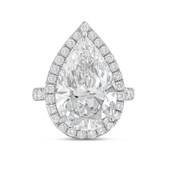 Diana M. Jewels Platinum 15cts pear lab grown diamond halo ring with pave band