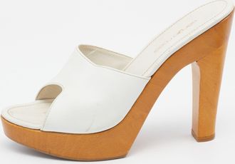Sergio Rossi White Leather Wooden Platform Heel Sandals