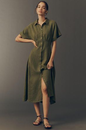 Exquise Raina Linen Short-Sleeve Midi Dress