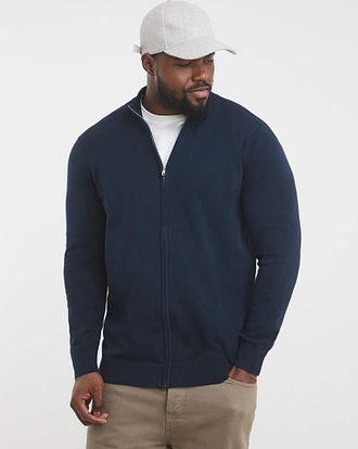 Jacamo Dark Navy Zip Funnel Neck Knit Cardigan