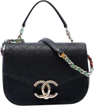 Chanel Pre-owned Quilted Caviar Leather Satchel - Dames - Vintage Handtas - Zwart - ONE Size - Leer - Vintage