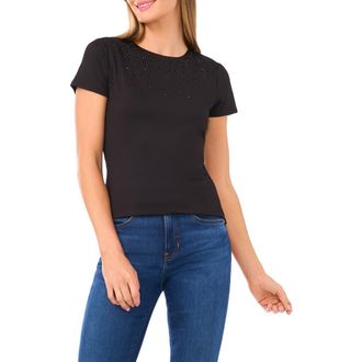Halogen Rhinestone Compression T-Shirt in Rich Black at Nordstrom Rack, Size Xx-Small