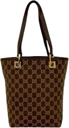 Gucci Pre-owned Tote Bags, female, Brown, Size: ONE SIZE Pre-owned Canvas Tote Bag