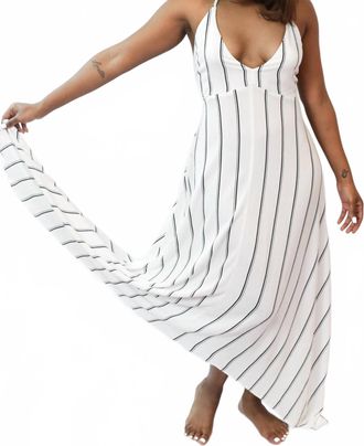 Elan Halter Tie Asymmetrical Maxi Dress In White Black