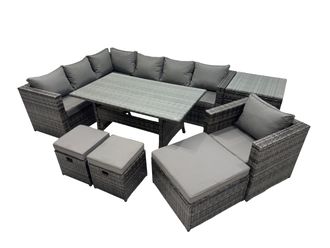 Fimous Outdoor PE Rattan Sofa Set with with Chair 3 Stool Side Table in Dark Grey