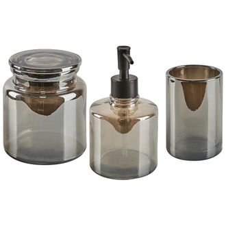 Beliani Beliani - Conjunto De 3 Accesorios De Ba&ntilde;o De Vidrio Gris Dispensador Portacepillos Recipiente Glamour Managua
