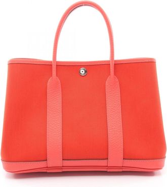 Herm&egrave;s Pink Red Color Leather Canvas Negonda Leather Handbag Tote Bag (Pre-Owned)