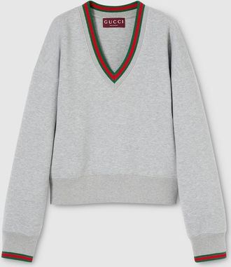 Gucci Cotton Jersey Sweatshirt With Web, Grey, Ready-to-wear