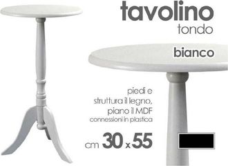 Trade Shop Trade Shop - Tavolo Tavolino Tondo Bianco In Legno 30x55 Cm Salotto Giardino Arredamento Casa