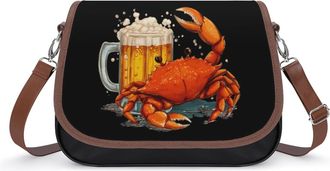 Generic Crab And Beer Small Womens Crossbody Bags Shoulder Handbag with Adjustable Strap for Travel