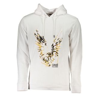Cavalli Mens Eagle Print Hoodie Casual Wear - White Cotton - Size X-Large