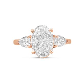 Diana M. Jewels 18kt rose gold lab grown 20ct oval diamond ring with pears on the sides