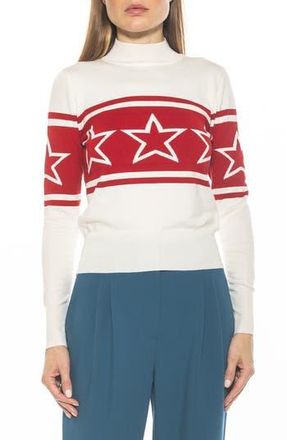 Alexia Admor Lisa Star Mock Neck Sweater in Ivory Red at Nordstrom Rack, Size X-Small