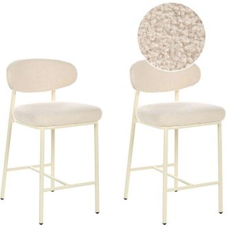 Beliani Set di 2 sedie da bar Boucle con gambe in ferro senza braccioli cappucci per gambe design retr&ograve; beige chiaro Unity