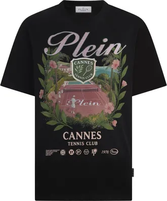Philipp Plein Round Neck T-Shirt Cannes Tennis Club Men in Black at Nordstrom, Size X-Large