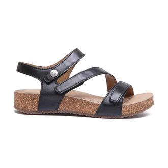 Josef Seibel Flat Sandals, female, Black, 8 UK, Black Leather Ankle Strap Sandals