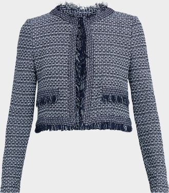 Misook x Lani Lynn Fringe-Trim Cropped Tweed Jacket