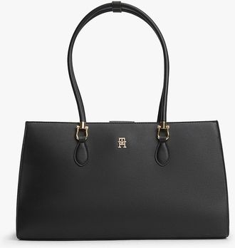 Tommy Hilfiger Womens Monogram Satchel Bag - Black