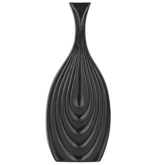 Beliani Florero Decorativo De Gres Negro 39 Cm Superficie Tallada Forma Irregular Thapsus