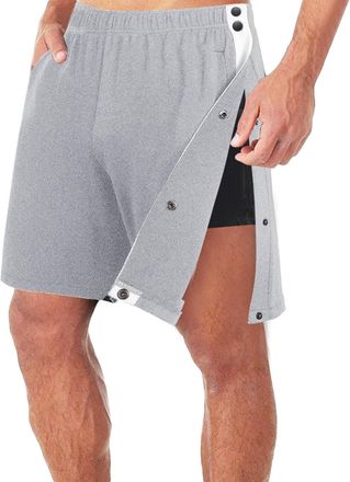 Generic Mens Tear Away Training Shorts with Side Snap Closure, Elastic Waist Quick Change Activewear, Grey Recovery Split Design, Lightweight Breathable Fabri