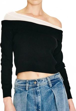 Line & Dot Ysa Off The Shoulder Sweater In Black Ivory