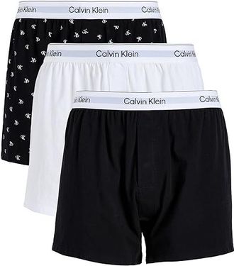 Calvin Klein Underwear Icon Cotton Stretch Boxers Slim 3-Pack Mens Underwear Black/Diamond Logo Black/Classic White : 2XL, Cotton/Elastane