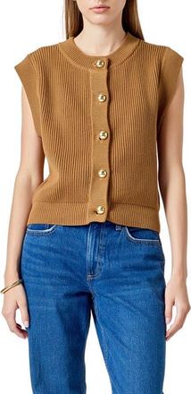 endless rose Rib Button Front Sweater Vest in Camel at Nordstrom, Size Medium